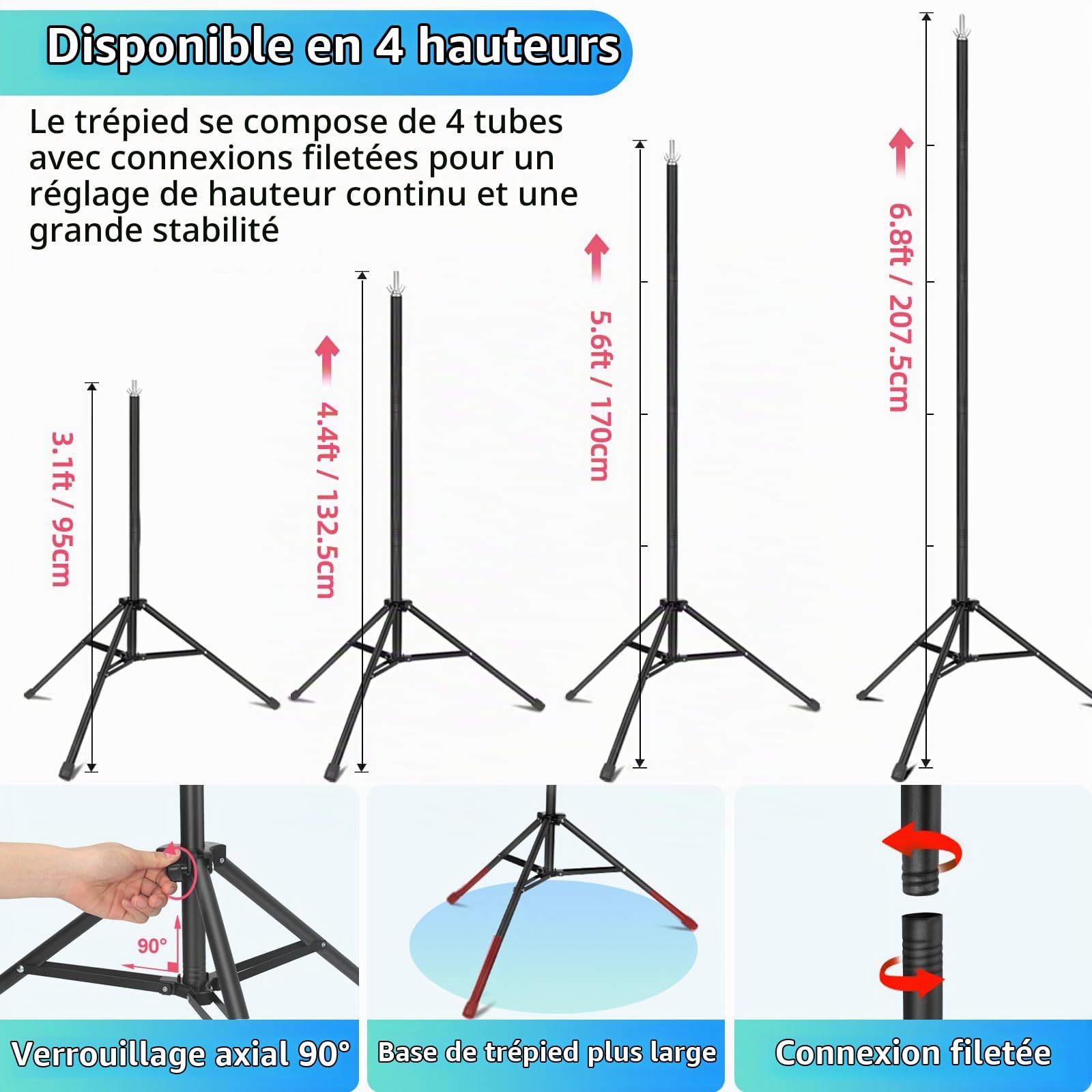 Fond blanc avec support 1,5 x 2,1 m