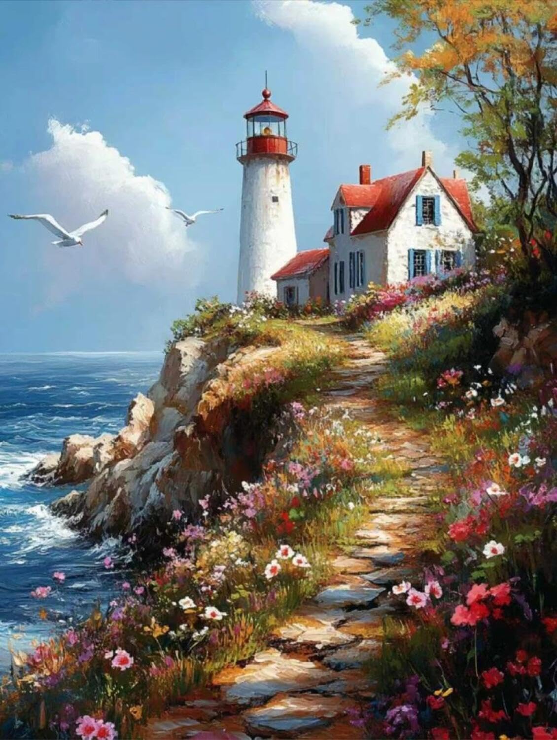 Rqwybcaxn Seed Bead Embroidery Kits Lighthouse Oil Painting 40x50cm