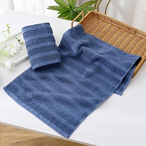 Miniatura 2 de Toallas de mano azul marino, 100% algodón, tejido a rayas, de secado rápido, toallas de cocina ultra absorbentes y ligeras para baño (2 piezas,