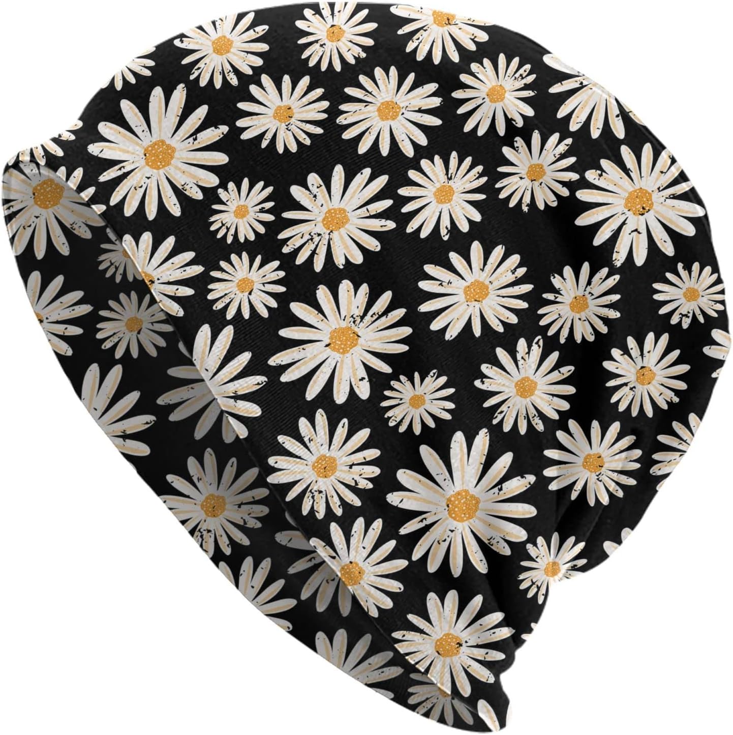 LAIPUTER Vintage Daisy Flowers Beanie Standard Closed Chemo Knitted Hats Baggy Slouchy Skull Cap Cancer Headwear for Women Men