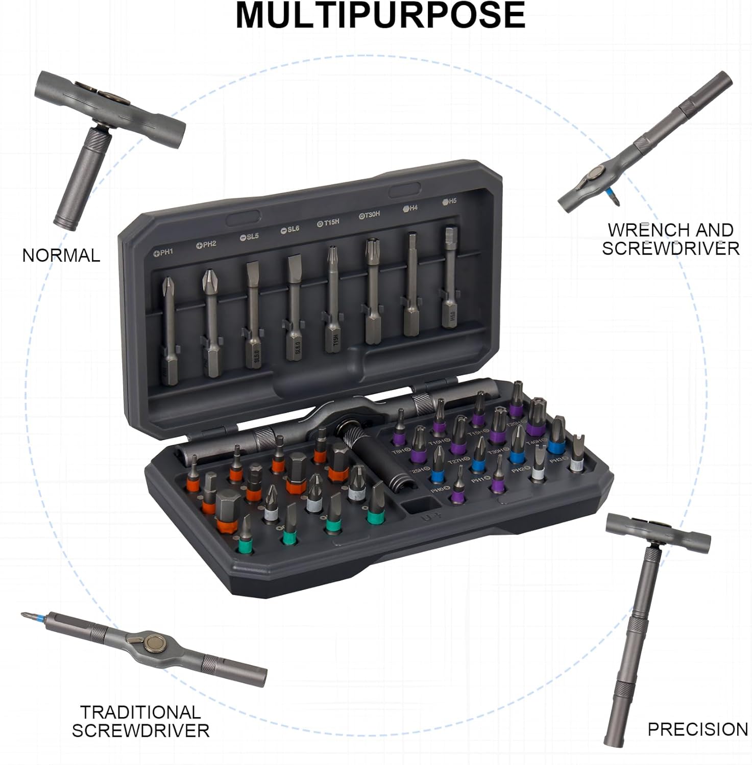 42 in 1 Magnetic Screwdriver Set, DIY Ratchet Screwdriver Set, Multi Bit Screw Driver Set Kit with Case, Handle Detachable, Portable Repair Tool for Electronics, Glasses, Bicycles & Home Repair