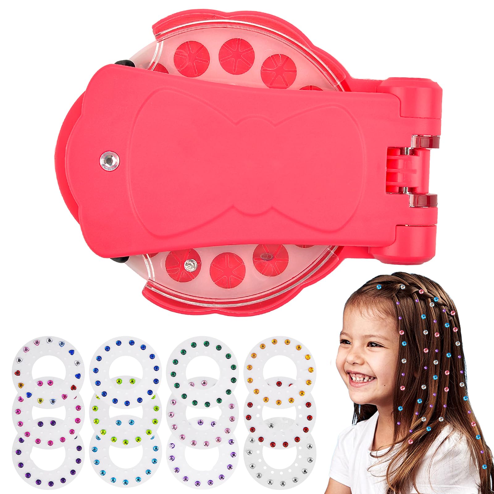 Hair Bedazzler Kit, Hair Jewel Stamper with Self-Adhesive 180 Gems and Jewels, Hair Styling Accessories, Hair Glam Styling Tool for Girls Kid, DIY Hair Gems Machine on Braided Hair