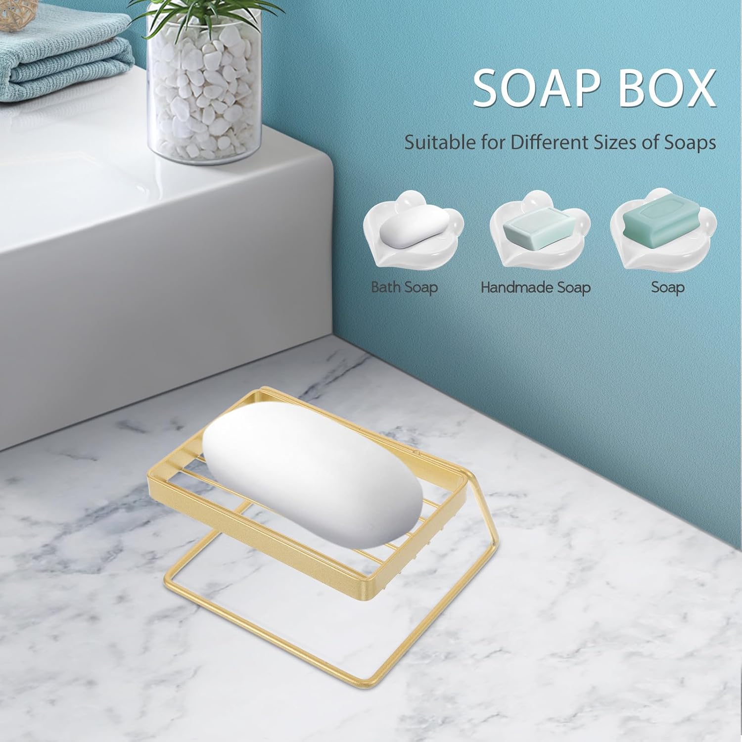 Stainless Steel Soap Tray Holder Self-draining Soap Dish for Shower Bathroom Kitchen Sponge Holder 1pcs Gold Color