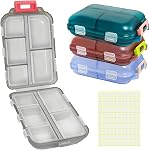 4 Pack Travel Pill Organizer, Pill Case with 110 Pcs Labels, 10 Compartments Medicine Organizer Daily Pill Box Pill Container, Small Weekly Pill Organizer Portable Pill Dispenser for Pocket Purse