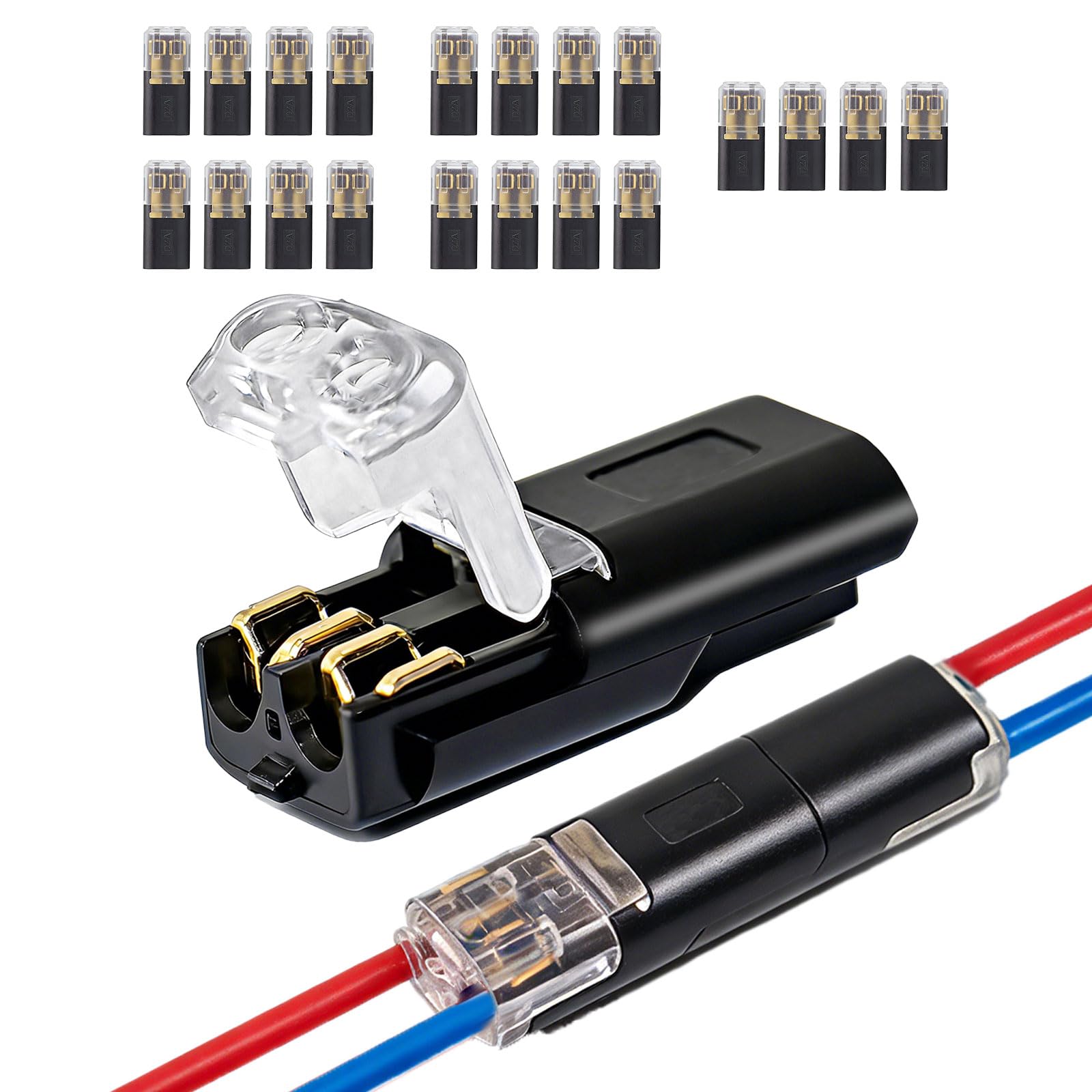 20 Pcs 2-Pin Low Voltage Wire Connectors with Locking Buckle, Quick Connect Clips, No-Strip Solderless Double Wire Splice Connectors for LED Strips, DIY Cable Connection