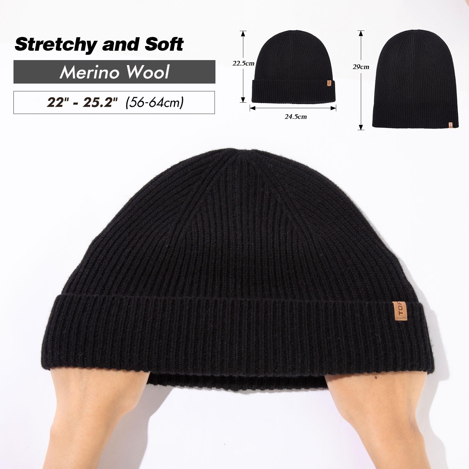TOP-EX Ponadwymiarowa czapka z kaszmiru z wełny merynosów, unisex, czapka beanie z mankietami, dzianinowa czapka zimowa