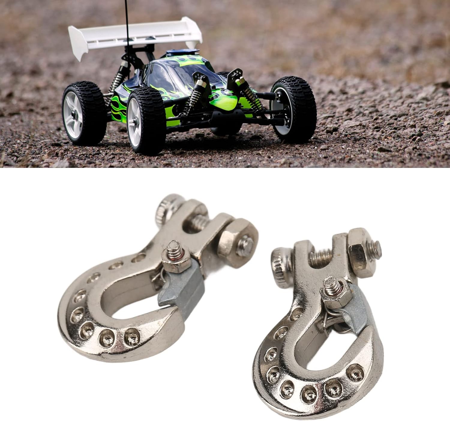 RC Trailer Hooks 2Pcs 0.7x0.5in - Aluminum Alloy Winch Tow Hook for 1/10 Scale Crawler SCX10 D90 D110 TF2, Durable & Lightweight RC Car Accessory (Silver)