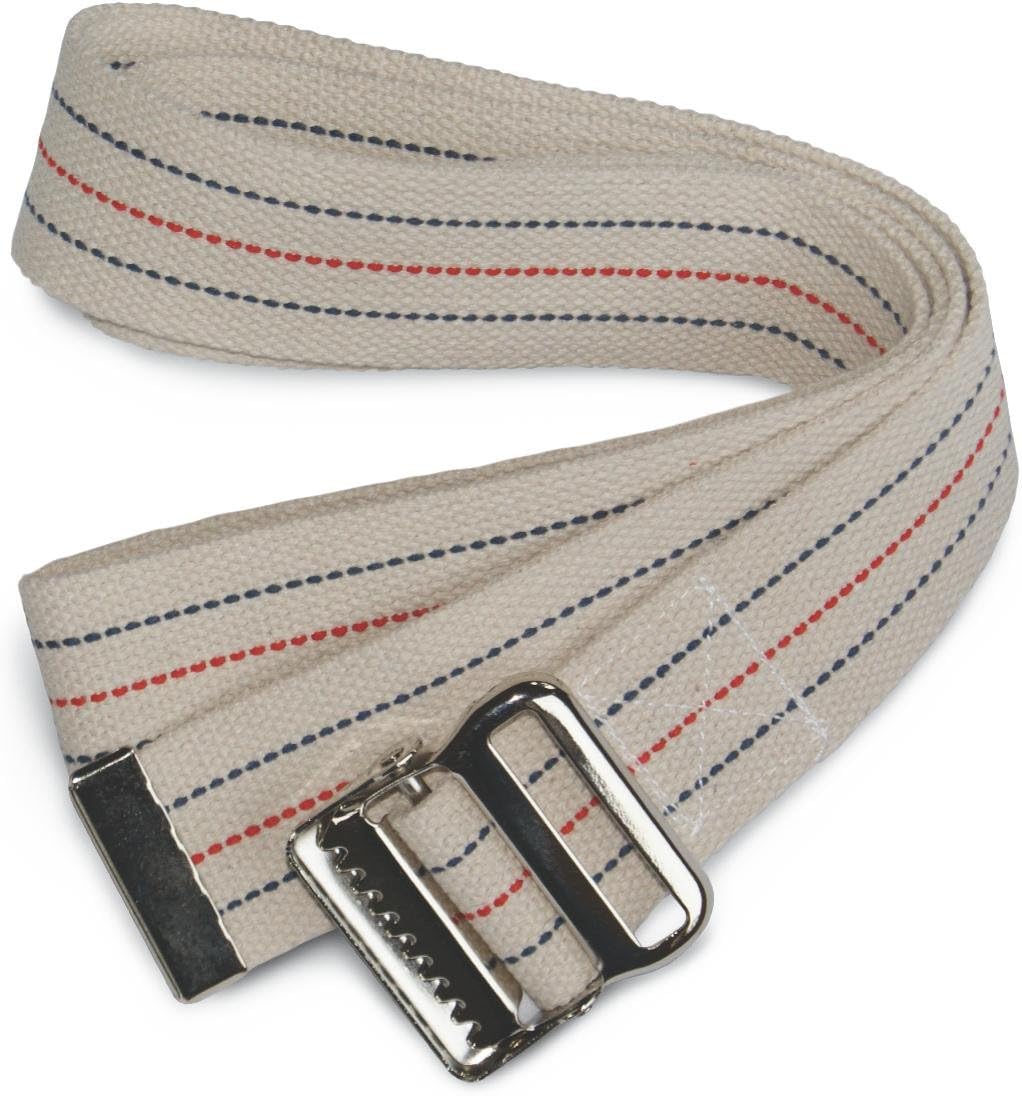 Medline Cotton Gait Transfer Belts with Metal Buckle, Latex Free, 2" x 60" Size (Pack of 6)