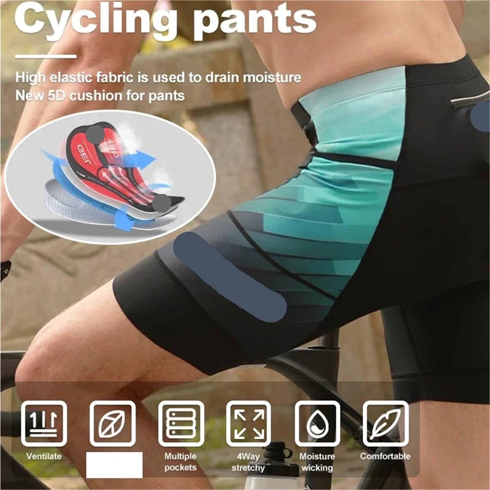 Pantaloncini da Ciclismo Lake Green Bike Tights Imbottiti in Gel 5D Uomo Traspiranti con Tasca per Ciclismo