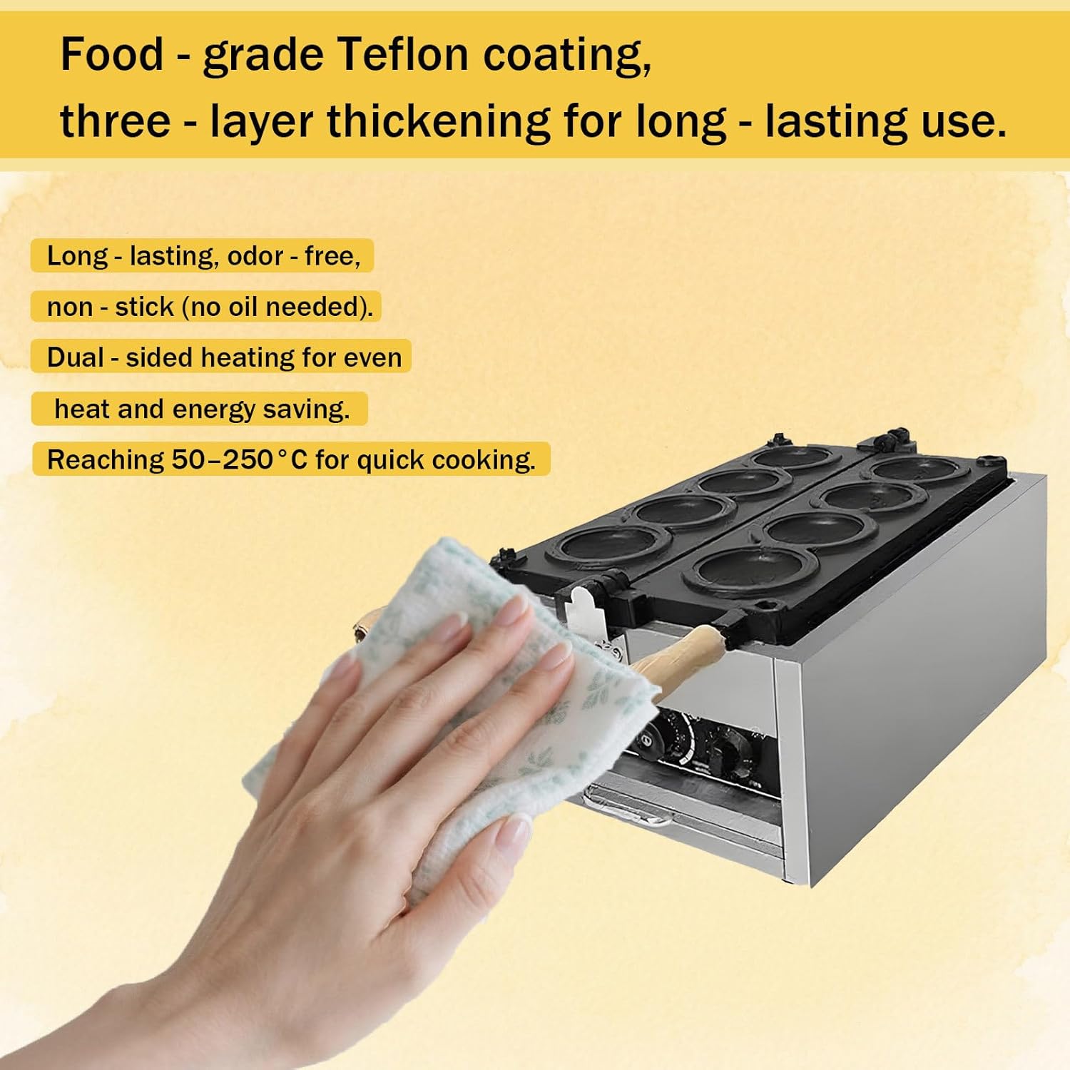 Commercial Burger Waffle Maker, Stainless Steel Nonstick Plates, Adjustable Temperature 50-300°C, Perfect for Home Use, Breakfast Shops & Mobile Vendors