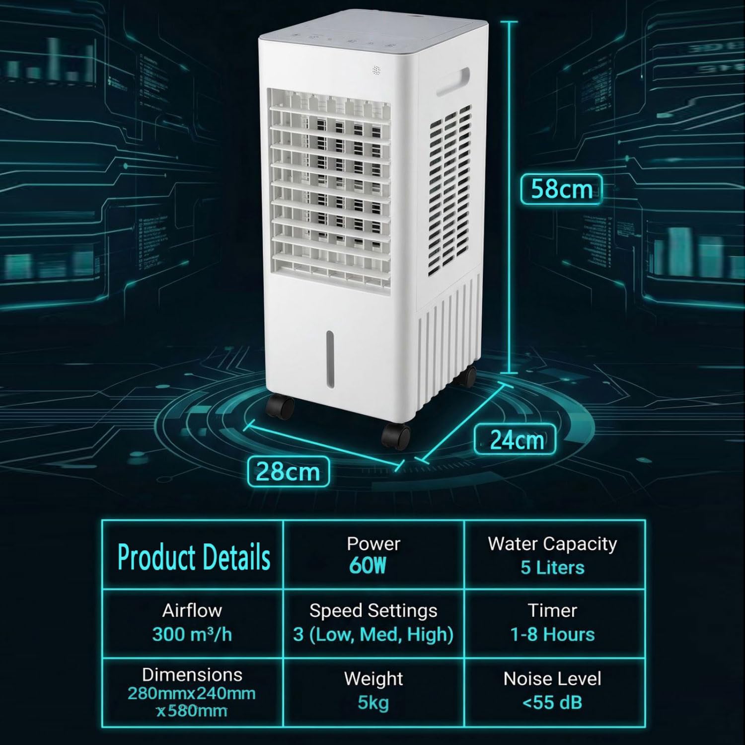 Condizionatori a Evaporazione Portatile senza tubo 10L Raffrescatore d'Aria con 3 Velocità Timer 8h 3 Modalità Oscillazione 60° Ventilatore Aria Fredda Climatizzatore Portatile per Camper Casa