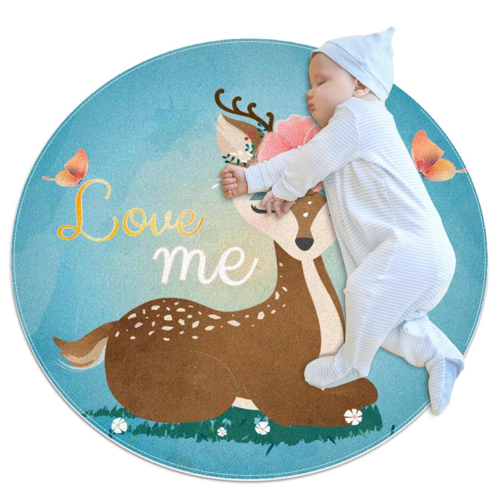 Tapis de jeu pour enfants rond 80x80cm JDEZ motif cerf animaux chambre