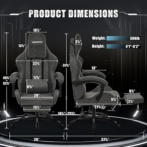 Miniatura 2 de Silla Gaming Silla de Videojuegos con Reposacabezas Grande, Reposabrazos de Conexión, Silla Ergonómica de Computadora de Cuero PU Retro para Gaming