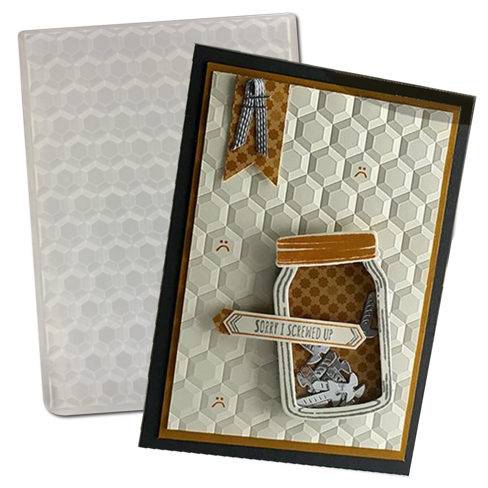 Arbuya Honeycomb Textured 3D Embossing Folder for Card Making, Bee Honey Hexagon Plastic Embossing Folder Craft Card Template for DIY Scrapbooking 4"