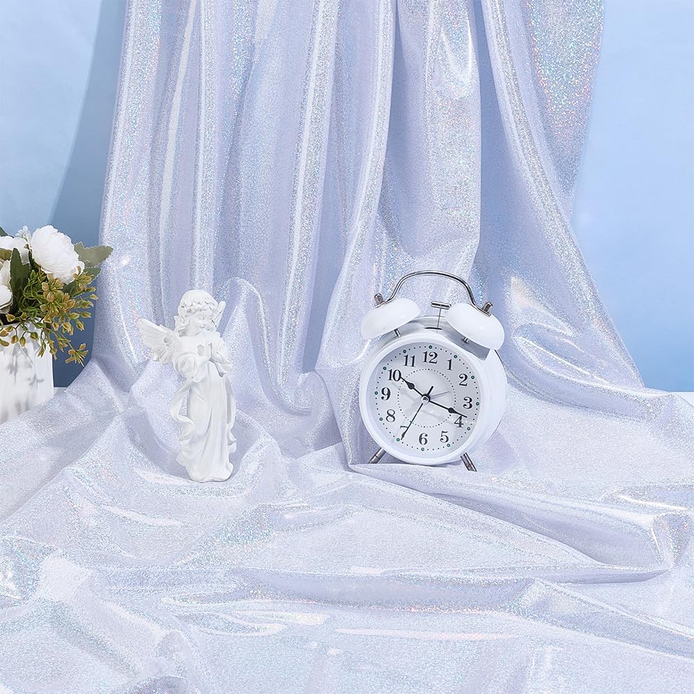 PH PandaHall Metallic Foil Fabric Silver Spandex Stretch Fabrics 1.8 Yards Wide Stretch Shiny Laser Fabric Magic Iridescent Foil Fabrics for Dancewear Crafts Costumes Decoration, 39 inch - Image 4