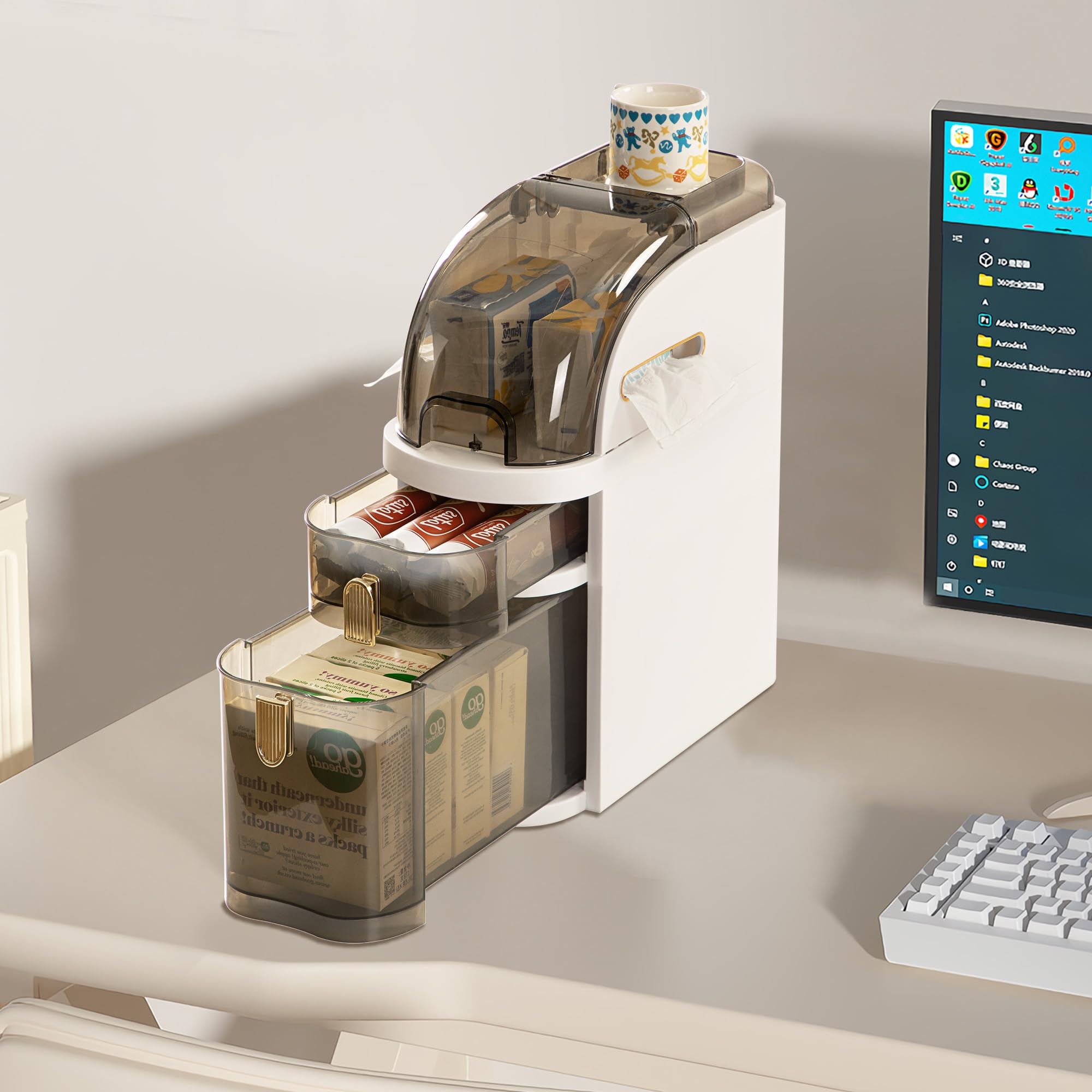 Narrow Bathroom Storage Cabinet with Clear Drawers and Casters - Floor Cabinet Space Saving Organizer for Small Spaces, Bathroom, Kitchen, Laundry - Slim Design with Wheels (White, 2-Tiers)