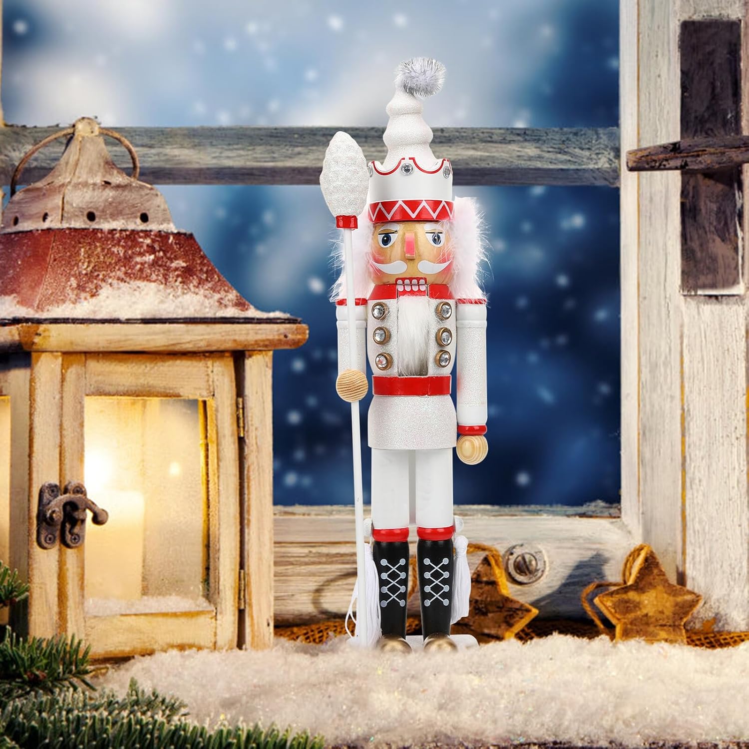 Cabilock Wooden Christmas Nutcracker Figurine White Painted Soldier Xmas Party Decoration Xmas Desktop Nutcracker Ornament Traditional Holiday Tabletop Decor