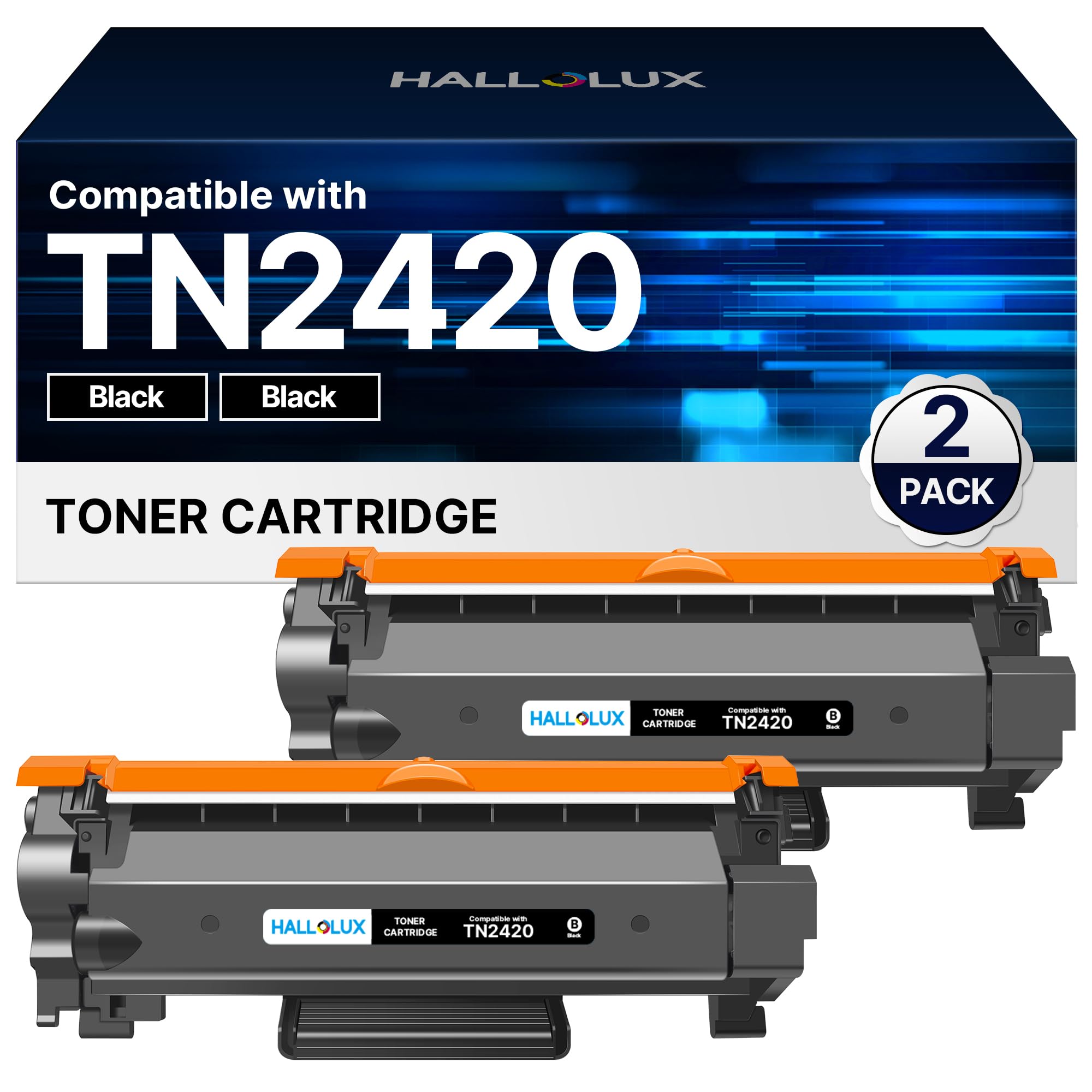 HALLOLUX TN2420 Toner, Alta Capacità, fino a 3000 Pagine, Compatibili per toner Brother TN2420 TN2410 TN-2420 TN-2410 per Toner Brother MFC-L2710DW L2710DN L2730DW L2750DW DCP-L2510D (Nero, 2-Pack)