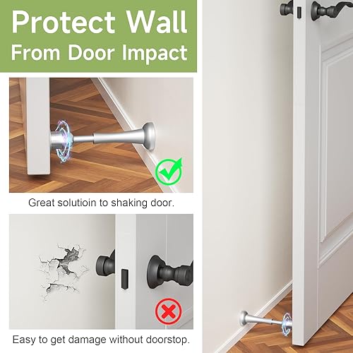 Miniatura 3 de 3 topes de puerta magnéticos fuertes, topes de puerta de aluminio para pared, con tecnología de absorción de impactos de resorte para mantener la