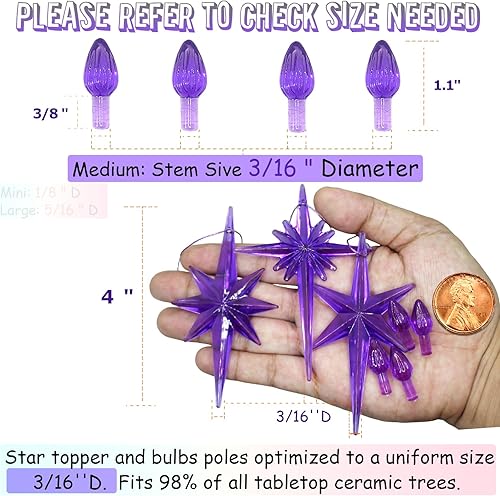 Miniatura 72 de Luces de repuesto de cerámica para árbol de Navidad, adornos de luz multicolor mediana para árbol de cerámica (117 bombillas + 5 estrellas superior)