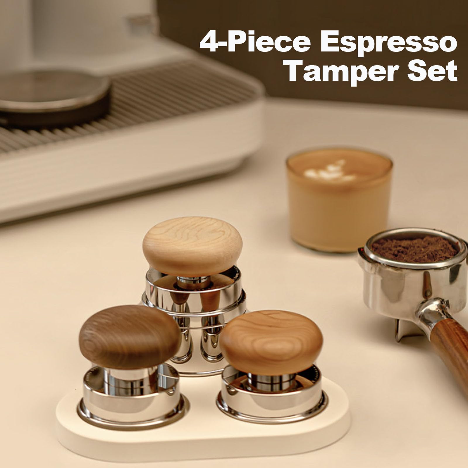 Juego De 4 Prensadores De Café Espresso, Kit De Máquina Prensadora De Café De 58 Mm con Alfombrilla Triangular De Silicona, Rotación Suave De 360°, 8 Agujas De Tela De 0,5 Mm White