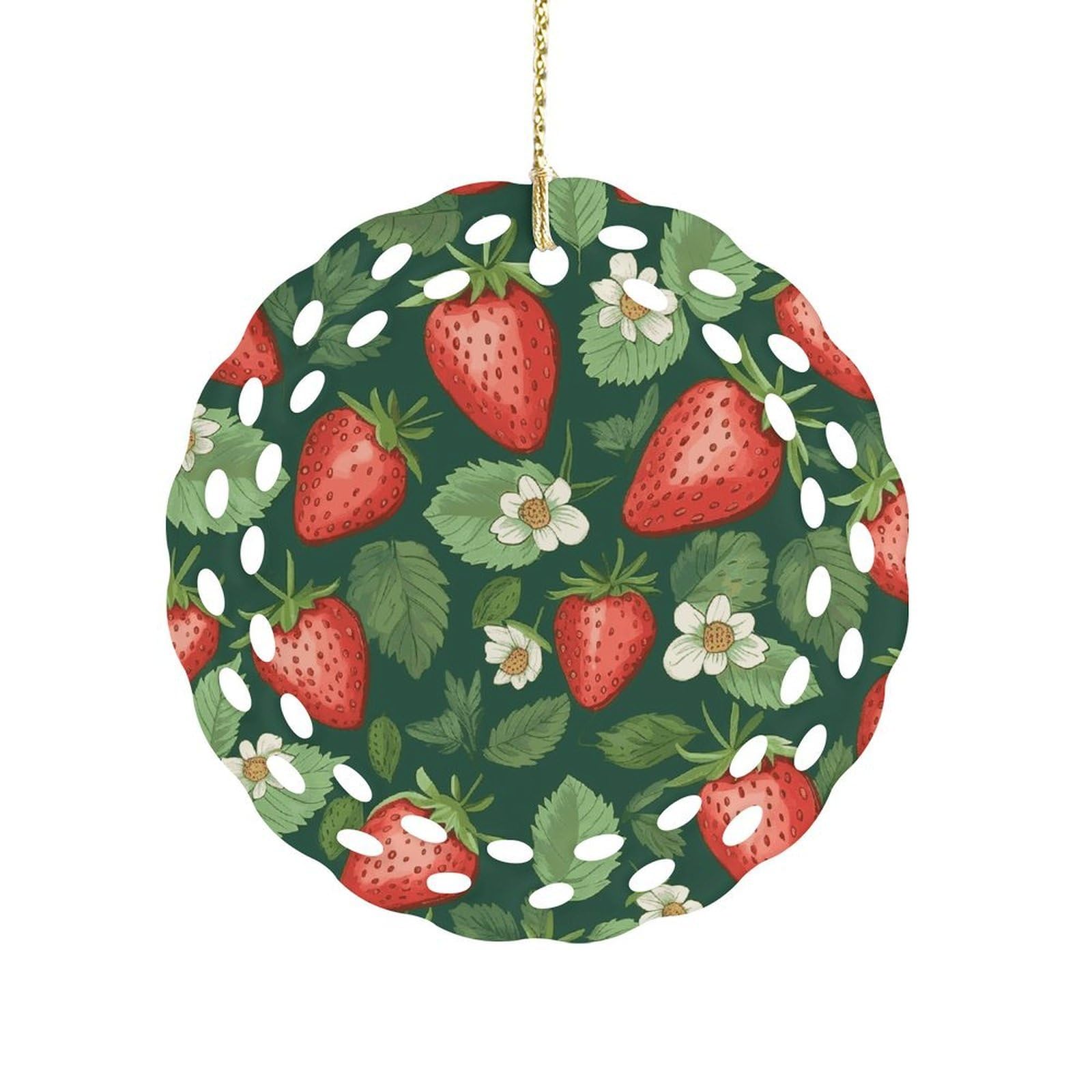 Fekiloot Women's Style Fresh Strawberries And Leaves Ceramic Ornaments 3 Inch Round,Holiday Keepsake For ,Girls,Pet Owners,Hanging Ornament Gifts Idea For Home