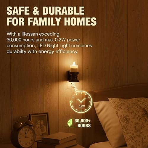 Miniatura 5 de Meonum 2 velas sin llama, luz nocturna enchufable a la pared, sensor de movimiento LED, luz nocturna del atardecer al amanecer, luz nocturna rústica