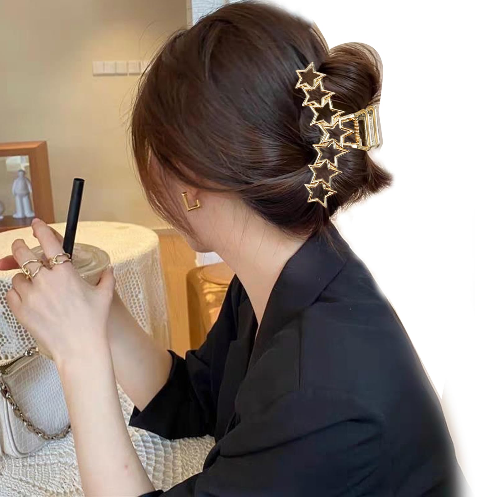 2 pinzas de metal Y2K para el pelo con forma de estrella para mujer, diseño antideslizante grande, pinzas para el cabello grueso y fino, accesorios grandes para el cabello para mujer