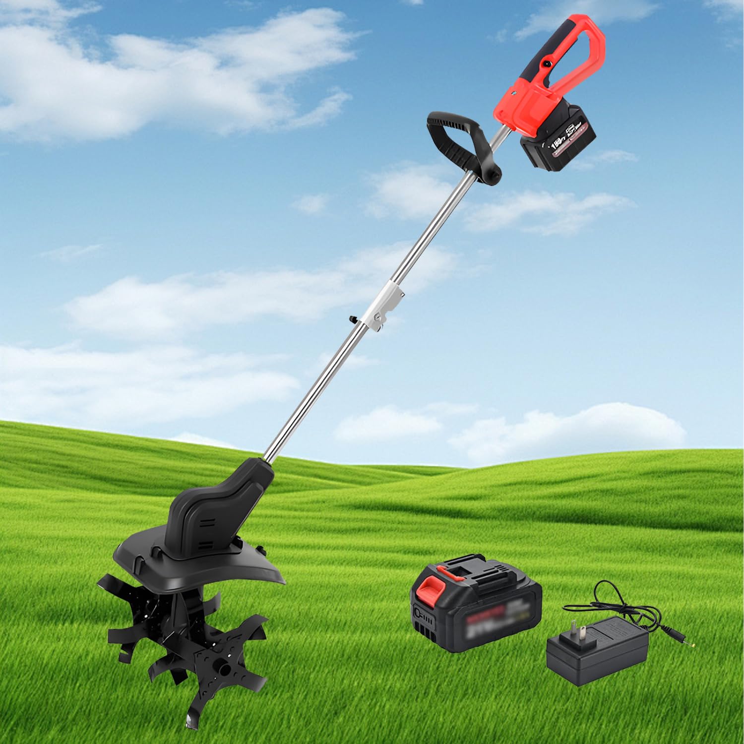 Coltivatore senza fili, motocoltivatore elettrico portatile, motozappa da giardino a batteria, con batterie da 4/6 Ah e display di potenza per frutteto, fattoria, giardino, cortile