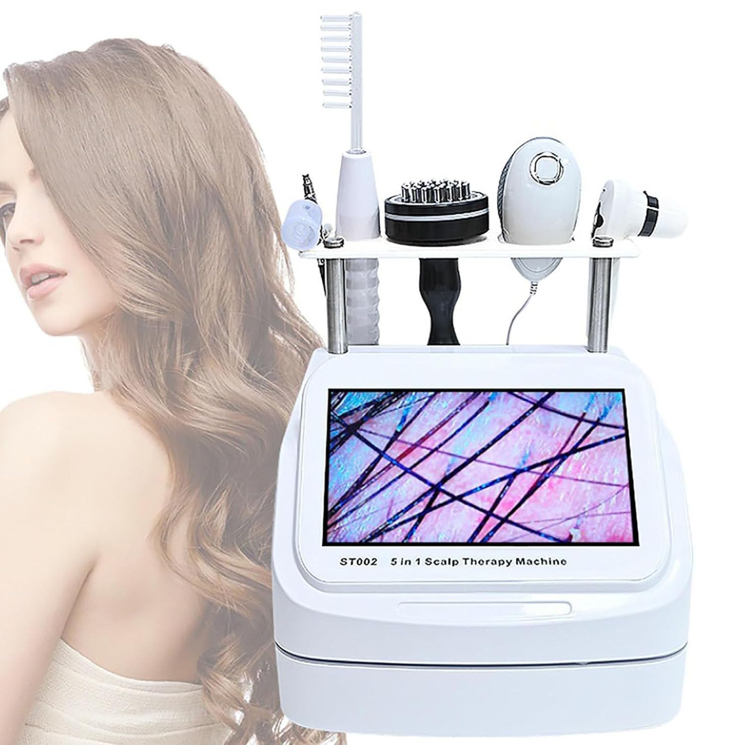 Analyseur Peau 5 En 1, Testeur Professionnel D'huile Et D'humidité Des Follicules Pileux Masseur Cuir Chevelu, Détecteur Haute Définition Analyseur Cuir Chevelu, Détection À 360 ° Pour Salon,200X