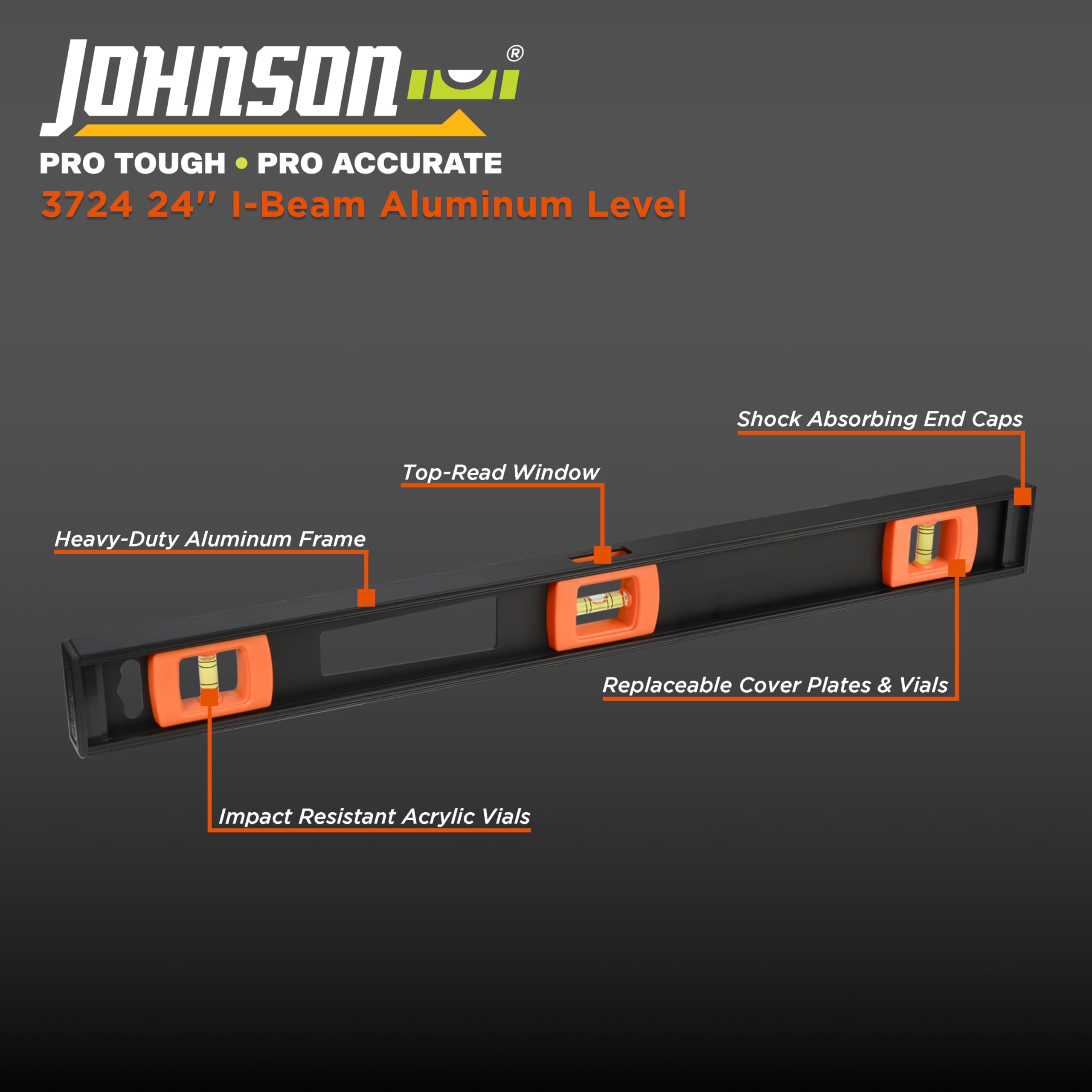 Johnson Level & Tool 3724 profesjonalna poziomica aluminiowa, 61 cm, czarna, 1 poziom