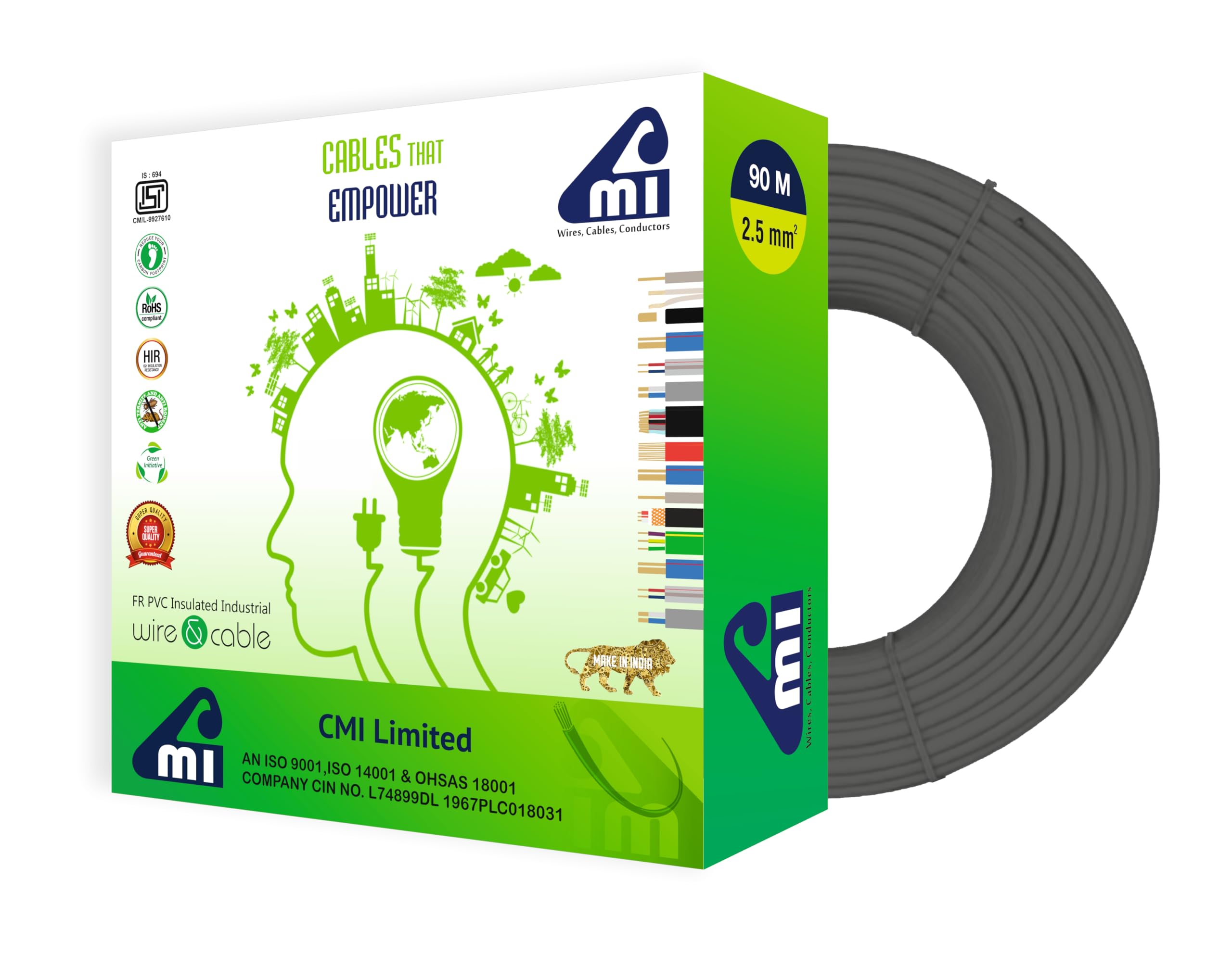 CMI WIRES & CABLES Black, 2.5 Sq MM, 90 Meter | 10 Years Warranty | Single Core Copper Wire | Eco-Friendly & Flame Retardant PVC Insulated Cable for Safe Domestic & Industrial Electrical Wiring-image-36