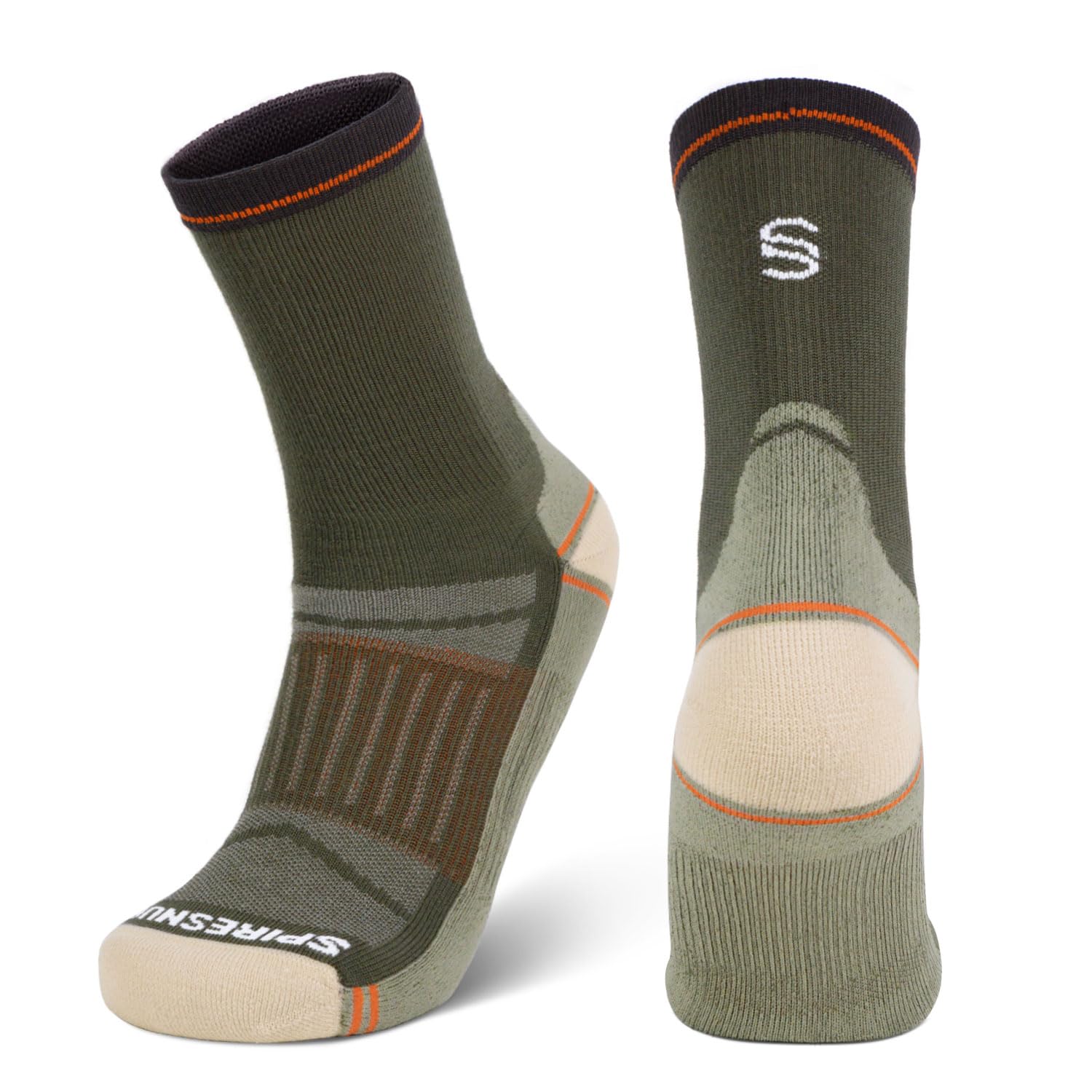 Merino Wool Hiking Crew Socks for Men Women, Cozy Cushion Anti-Blister Moisture Wicking Breathable Seamless Working Large Olive Green