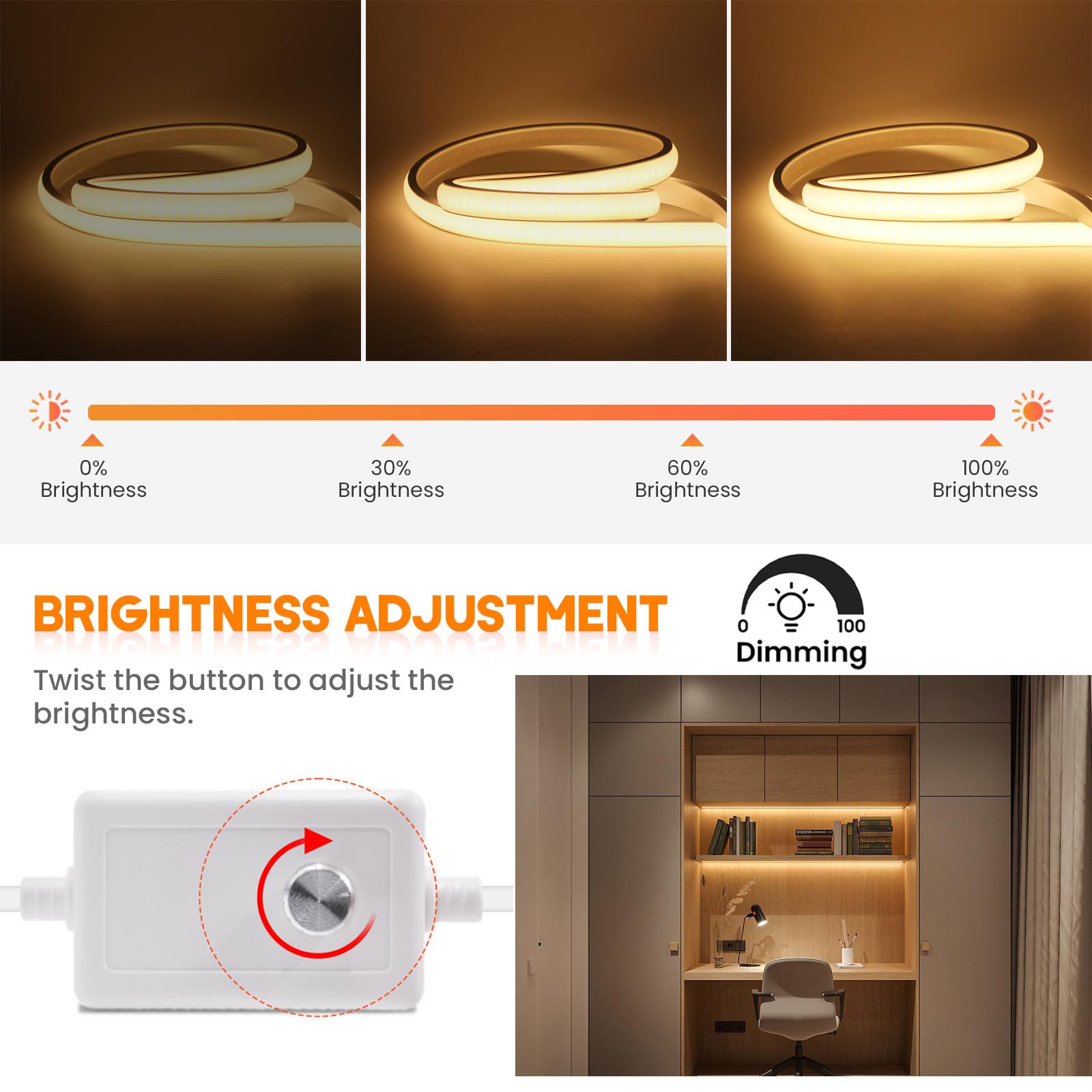 XUNATA Regulables Tiras de Neón COB de Silicona Flexible 220V, Alto brillo IP65 Impermeable LED Luz de Cuerda con Alimentación (22m, Blanco Cálido)