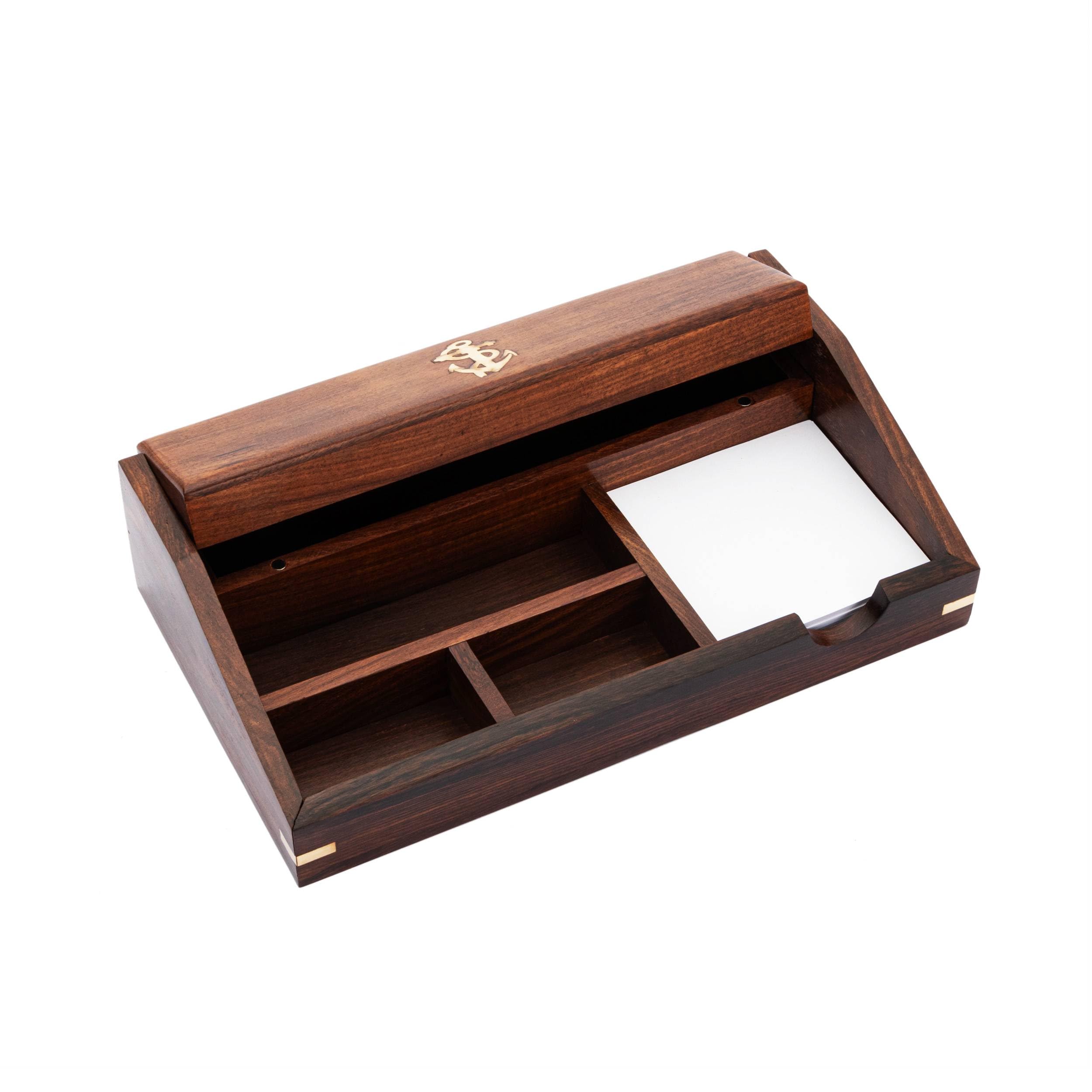 NKlaus Drewniany organizer z klapką, 30,5 x 17,5 x 7 cm – morska dekoracja biurowa w stylu retro 15977