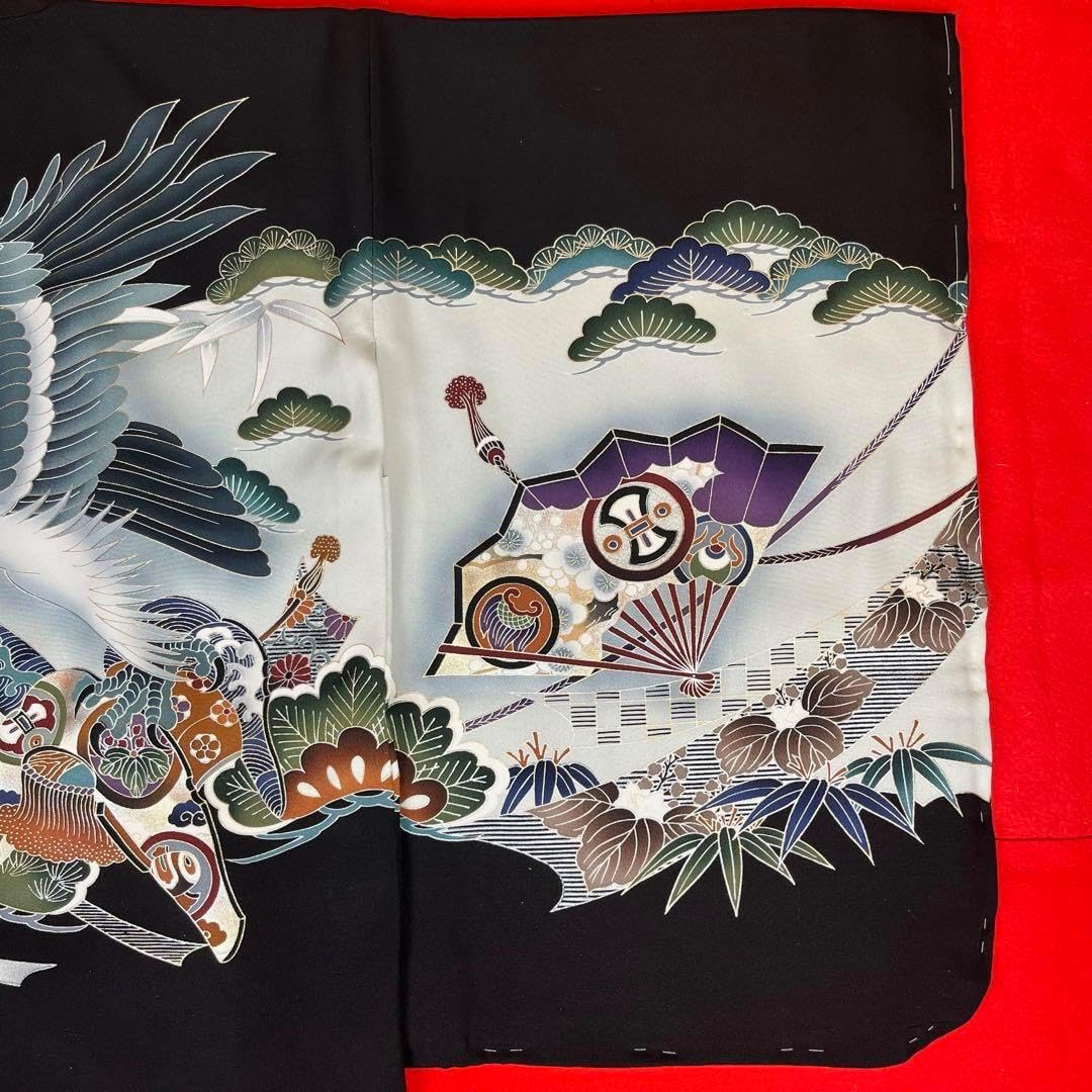 男の子 割引 アンサンブル 羽織 着物 3601 黒 鷹 正絹 七五三 5歳wt