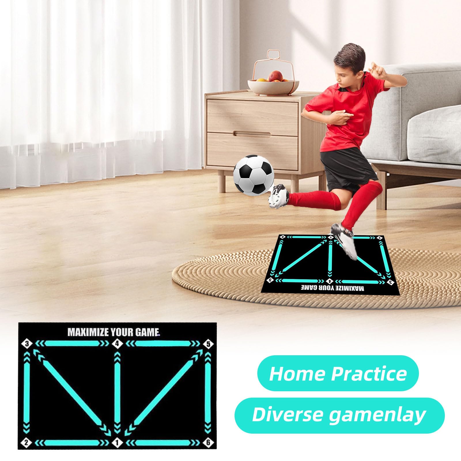Fussball Trainingsmatte, Fussballmatte Training, 60x90 Cm Fussball Matte, Rutschfeste Geräuschlose Stoßdämpfung Trainingsmatte Fussball, Fußballmatte Geschenke für Fußballliebhaber