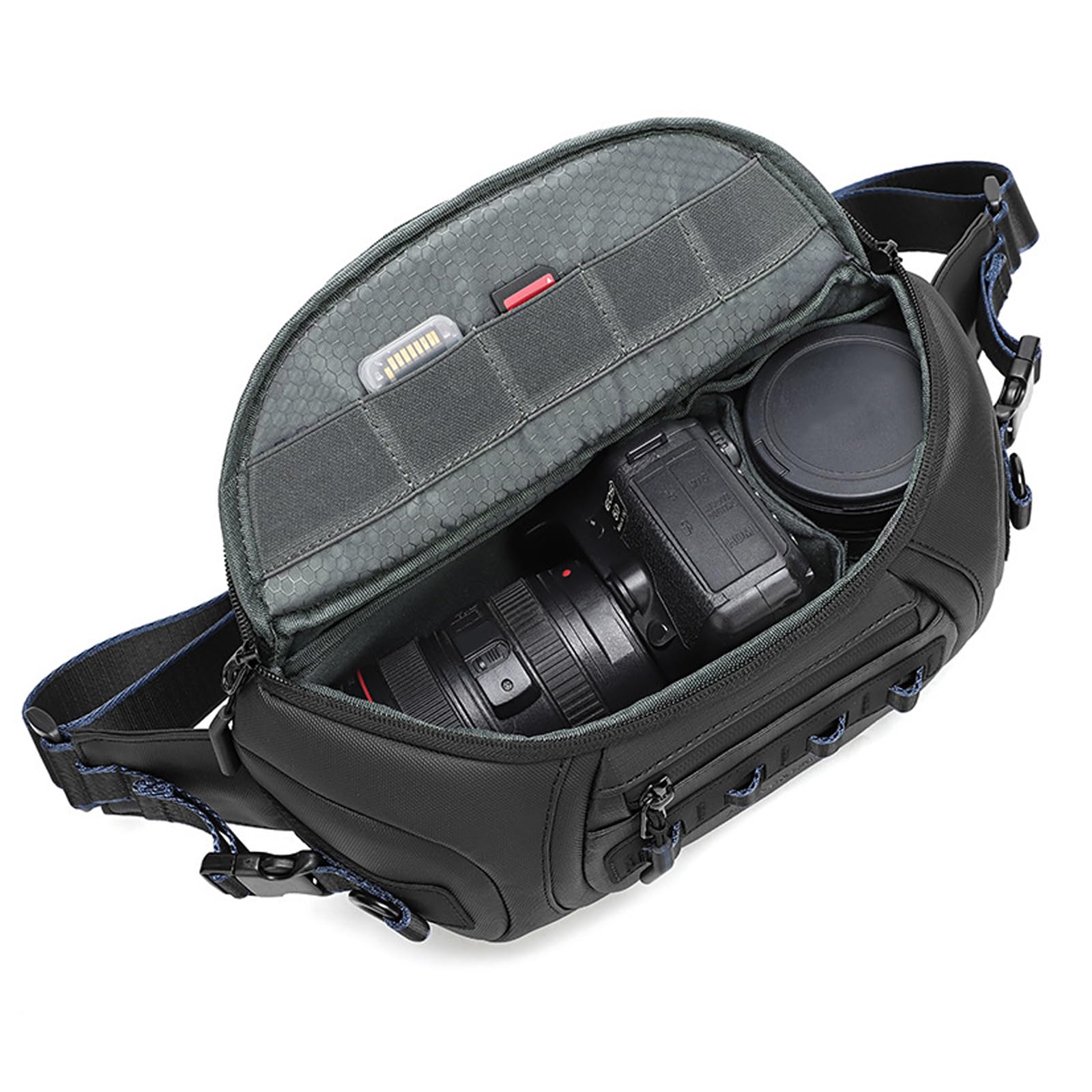 Pratica borsa a tracolla impermeabile per fotocamera DSLR, multi scomparto in tessuto Oxford, borsa a tracolla per fotografi, Verde scuro, As the pic show