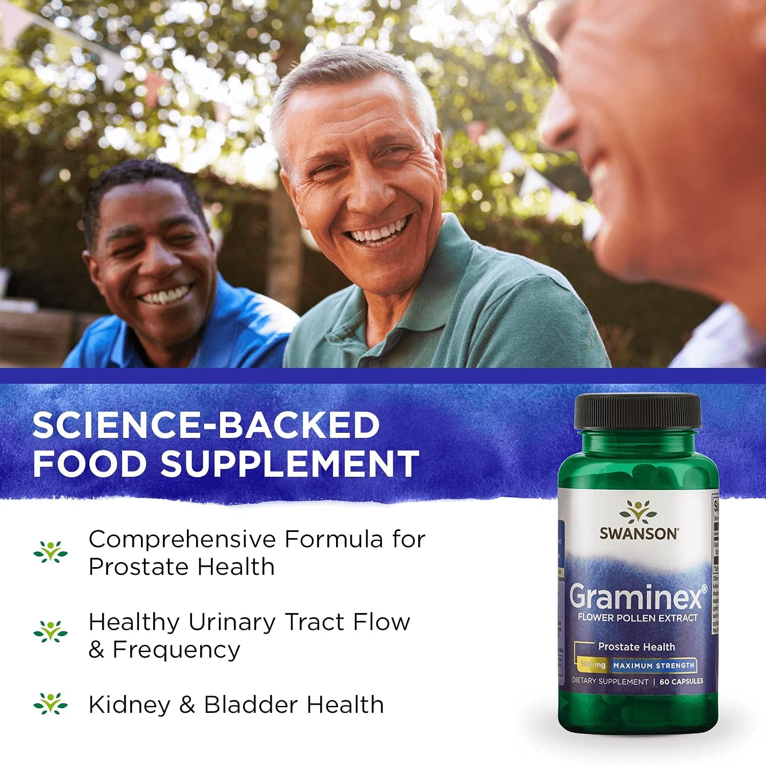 Swanson Maximum Strength Graminex Flower Pollen Extract - Supports Prostate Health, Urinary Tract Function, and Kidney Health - Mens Health Supplement - (60 Capsules, 500mg Each) (4 Pack)