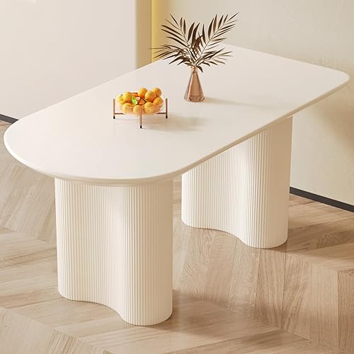 54.52" Dining Table for 4-6 People, Rectangular Dining Table, Modern Dinner Room Tables for Kitchen, Living Room, Oval Kitchen Tables with Wavy Shaped Legs, White