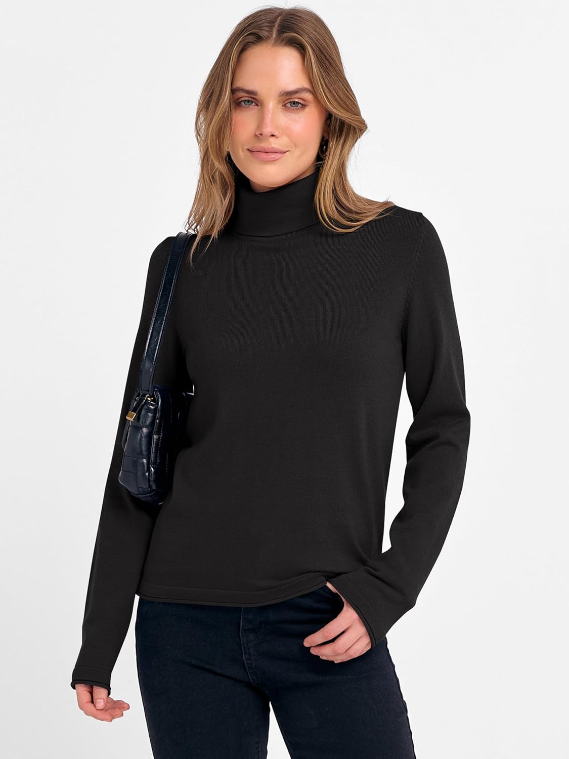 ANRABESS Womens Turtleneck Long Sleeve Sweater Tops Casual Soft Knit Fit Lightweight Basic Pullover 2025 Fall Work Outfits