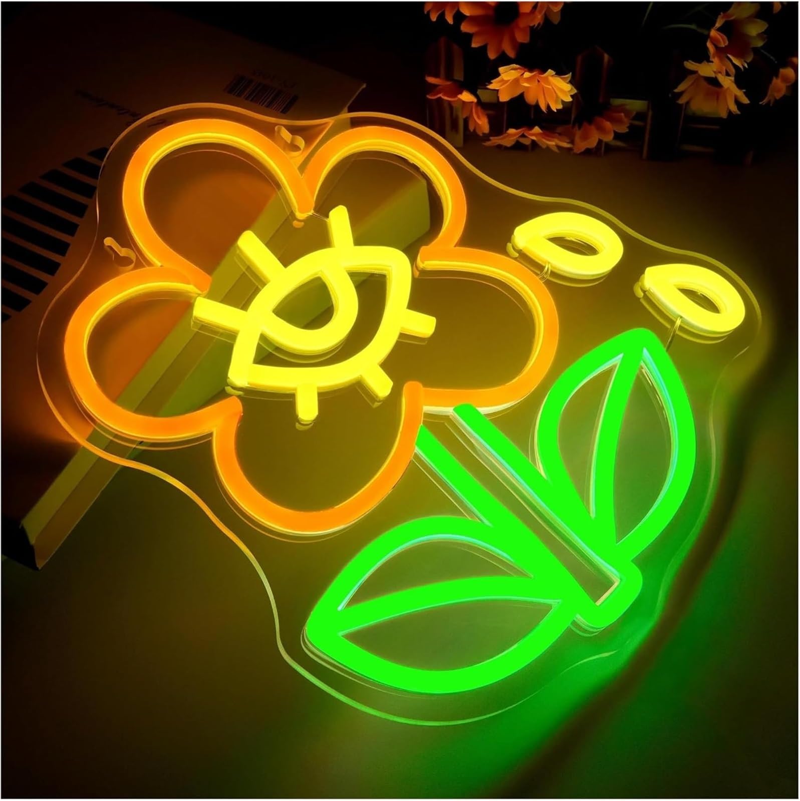 Luz de neón Letrero de neón con forma flor, luz LED para decoración pared para dormitorio bebé, 28,3 x 26,5 cm