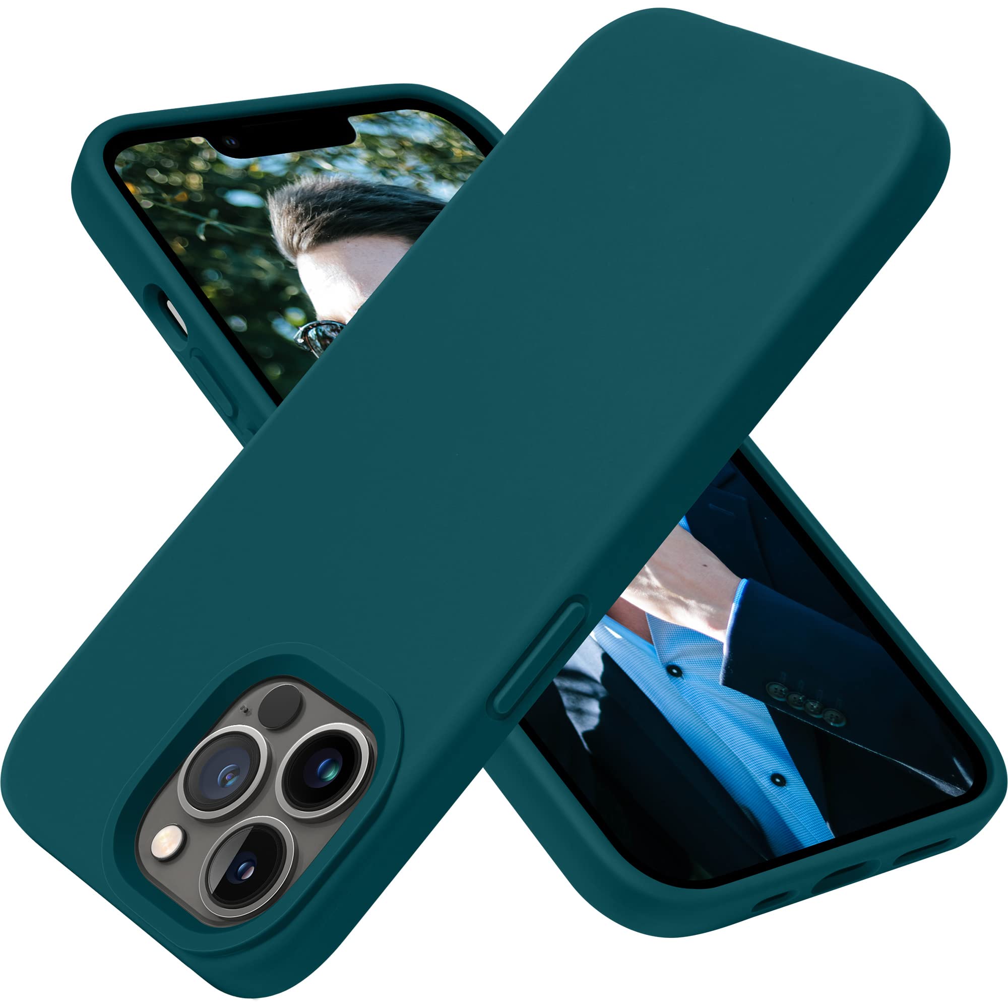 OTOFLY Designed for iPhone 13 Pro Max Case, Liquid Silicone Slim Protective Shockproof Phone Case Cover with Anti-Scratch Microfiber Lining, 6.7 inch, Teal