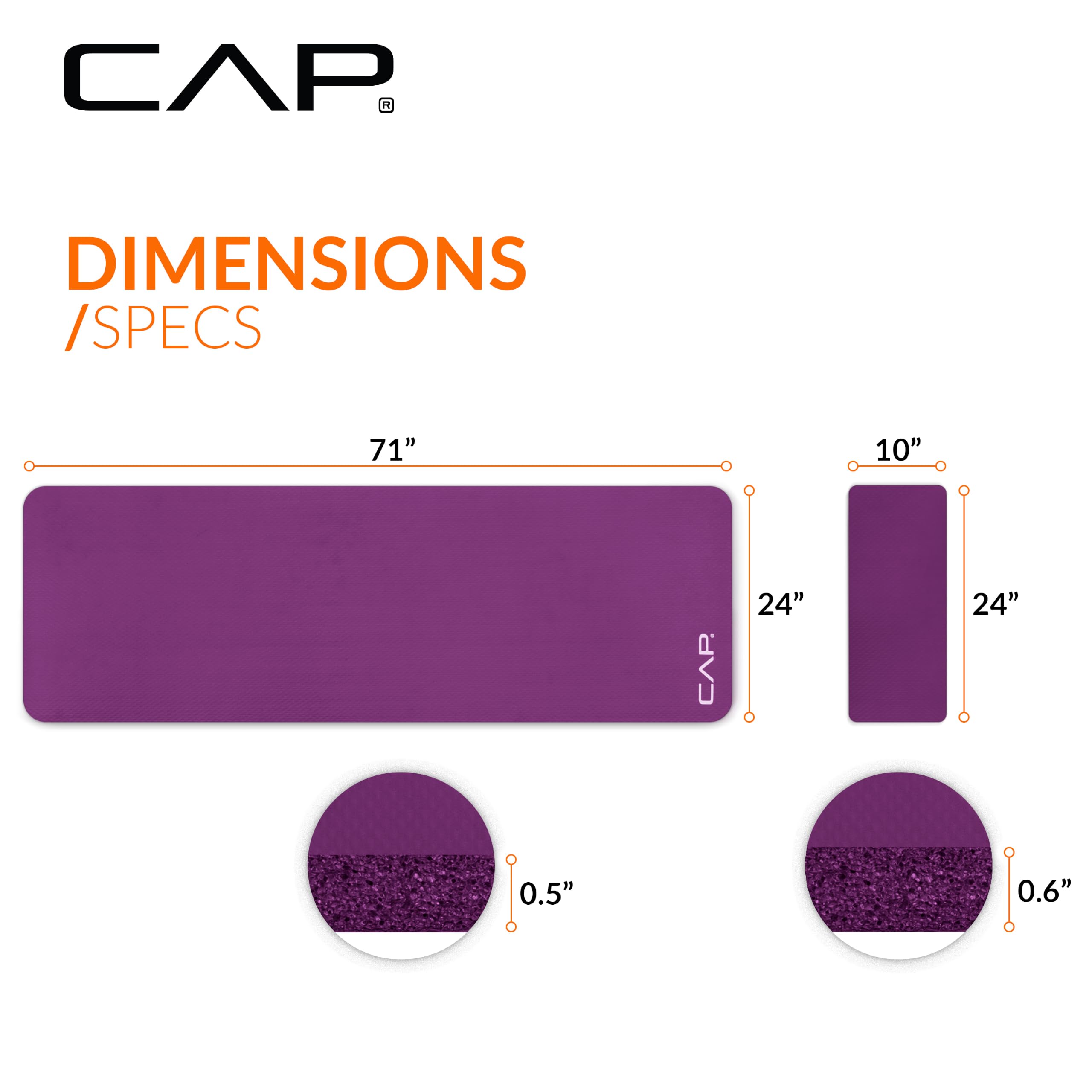 CAP Barbell Esterilla de yoga de alta densidad con correa y rodillera, 71 x 24 x 1/2 pulgadas, color vino