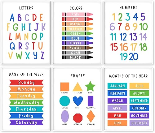 WINDVALE 6 carteles educativos para niños pequeños Artículos imprescindibles para el aula de jardín de infantes Póster de aprendizaje para la