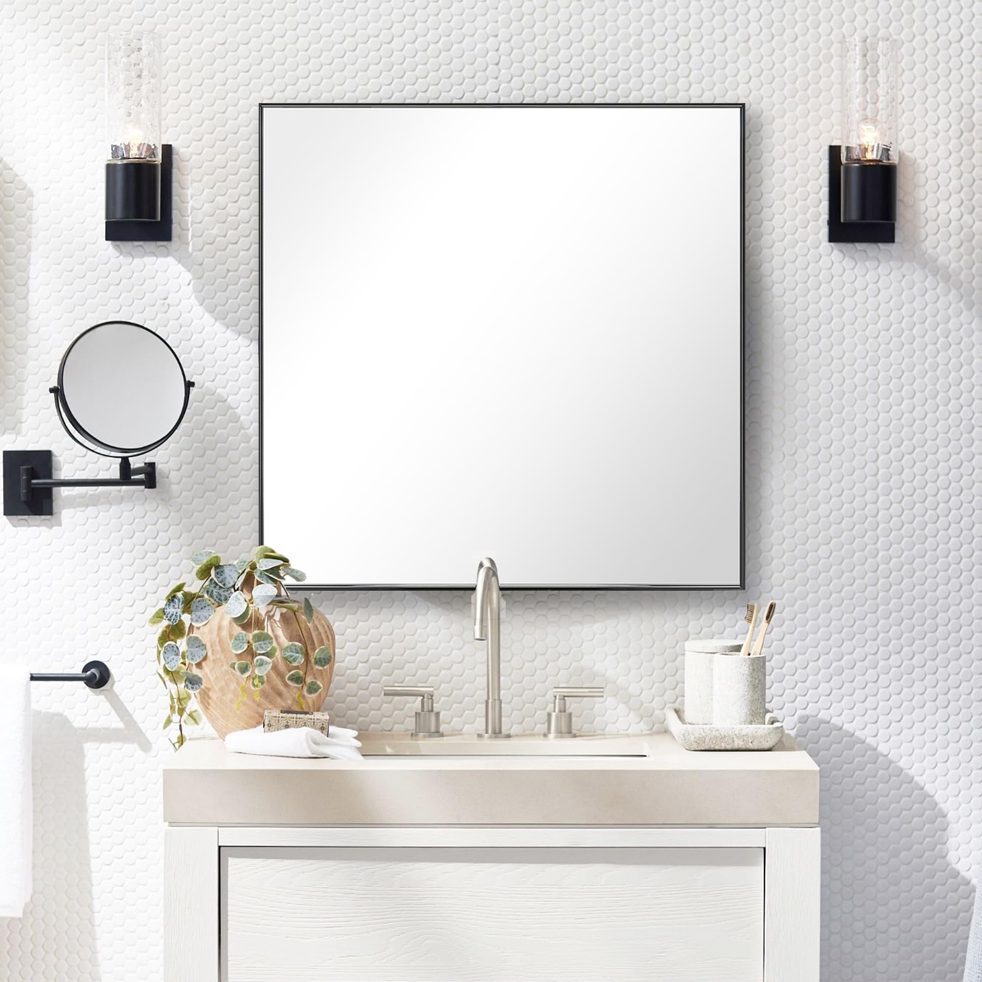 Bonverre 24x24 Inch Black Bathroom Mirror for Wall, Aluminum Frame Rectangle Rectangular Vanity Mirror, Modern Large for Bedroom, Living Room,