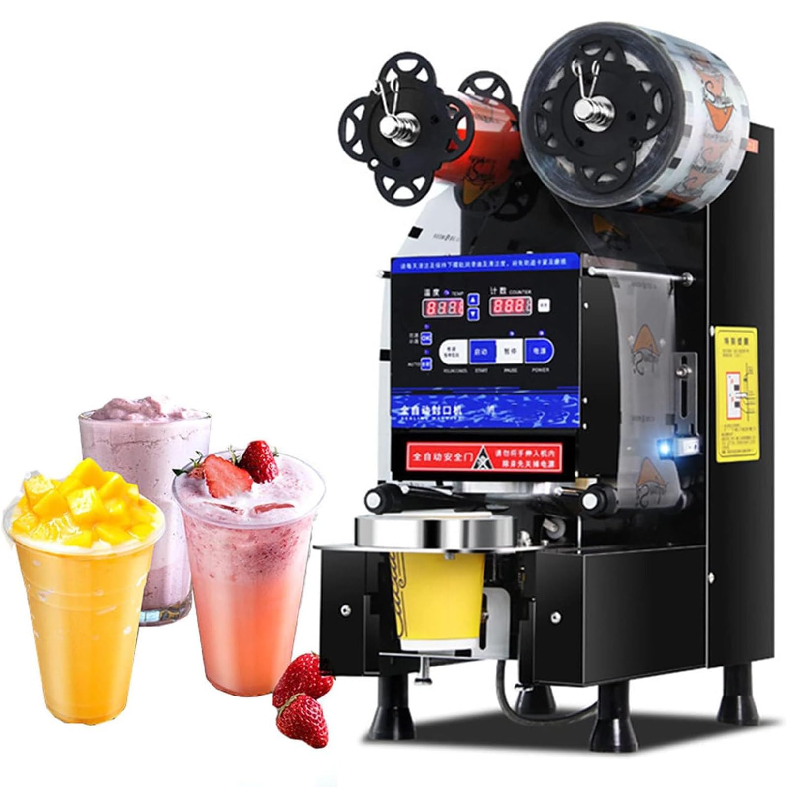 AYCDL 350W Electric Cup Sealer, Automatic Bubbles Tea Sealing Machine for 600-800 Cups/H with LCD Control Panel, great for Tea, Milk Tea, Juice Drinks,Black
