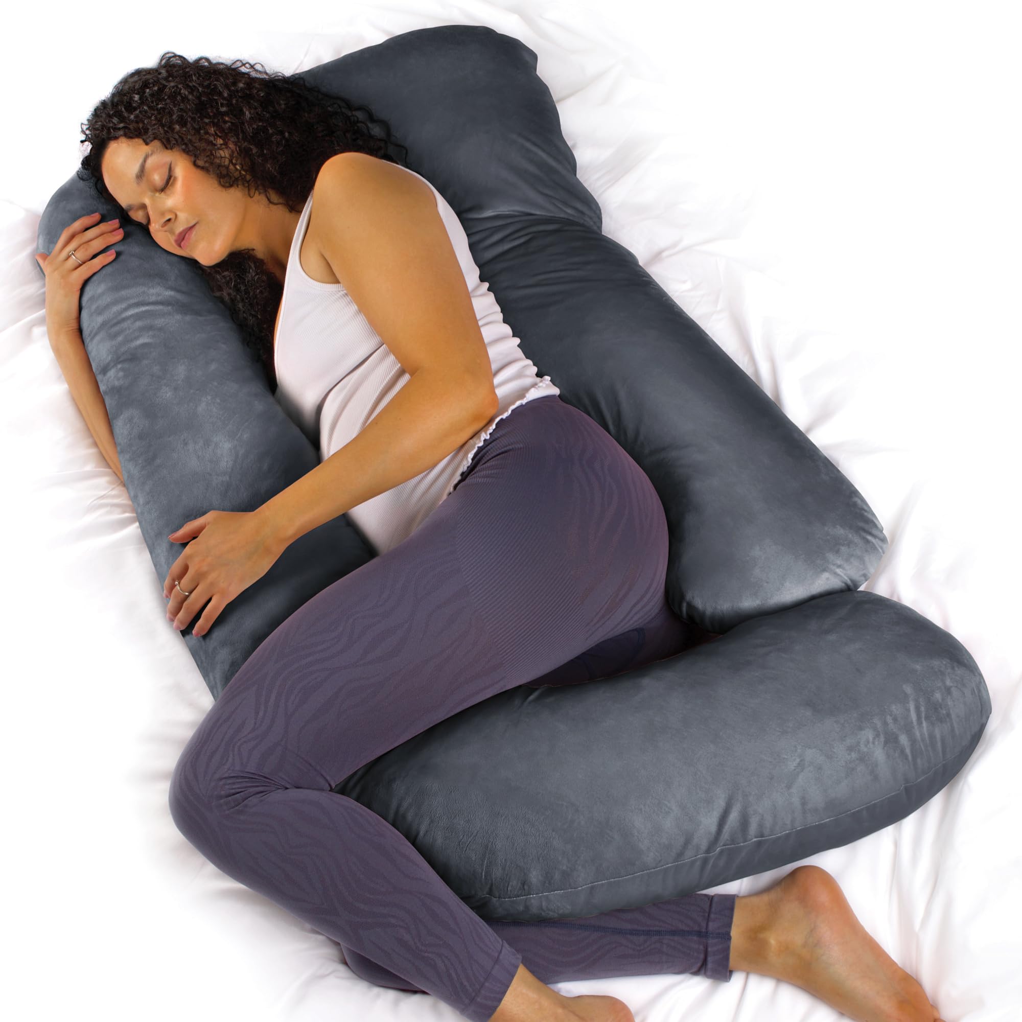 Aamira J Shaped Maternity Pillow - Full Body Support - Dark Grey - 140 x 70 x 20 cm