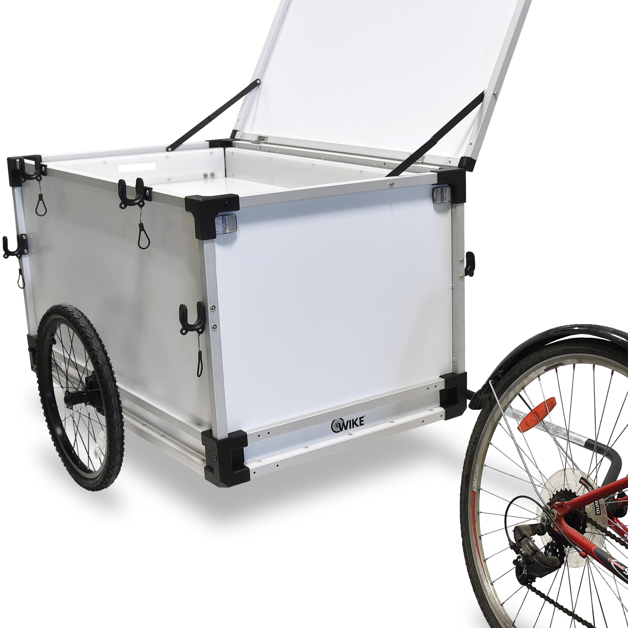 Wike Street Vending Aluminum Bicycle Trailer for Artists & Food Vendors - White, 150lbs Capacity, 21x40x4in Display Case