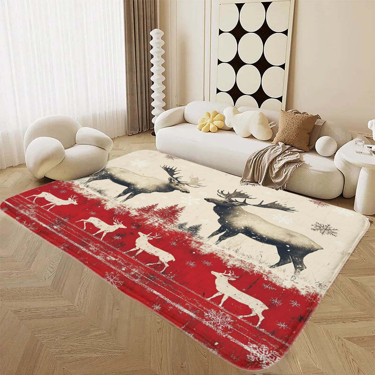Alfombra de Navidad con alce para salón hecha de franela suave lavable